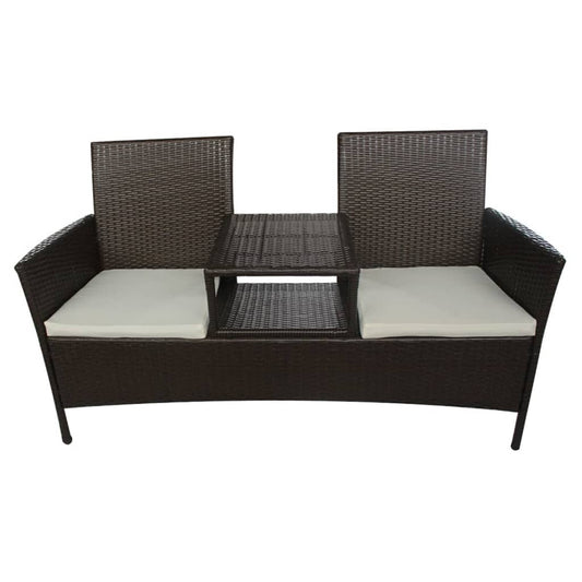 2-Seater Garden Sofa With Tea Table Poly Rattan