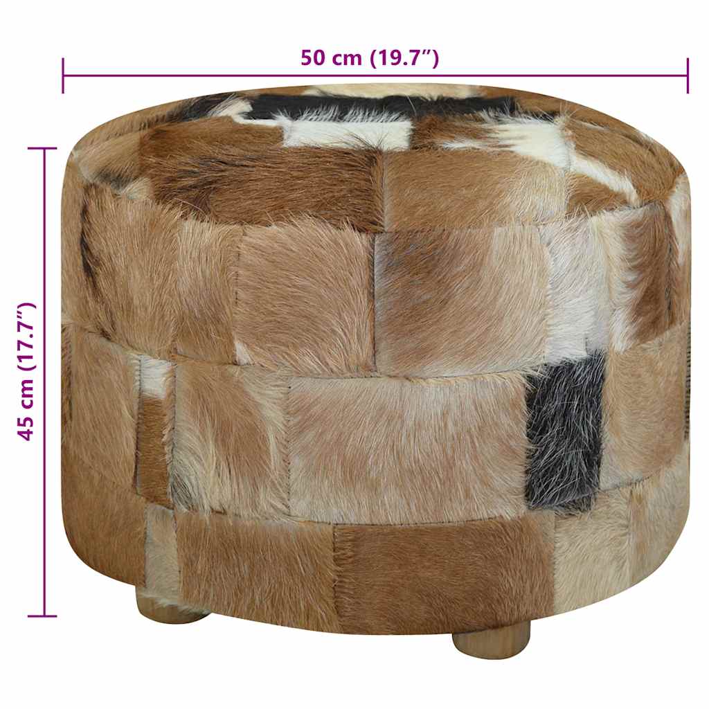 Pouffe Goatskin Leather Round 50X50X45 Cm