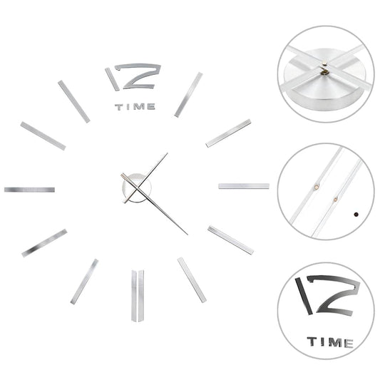 3D Wall Clock Modern Design 100 Cm Xxl Silver