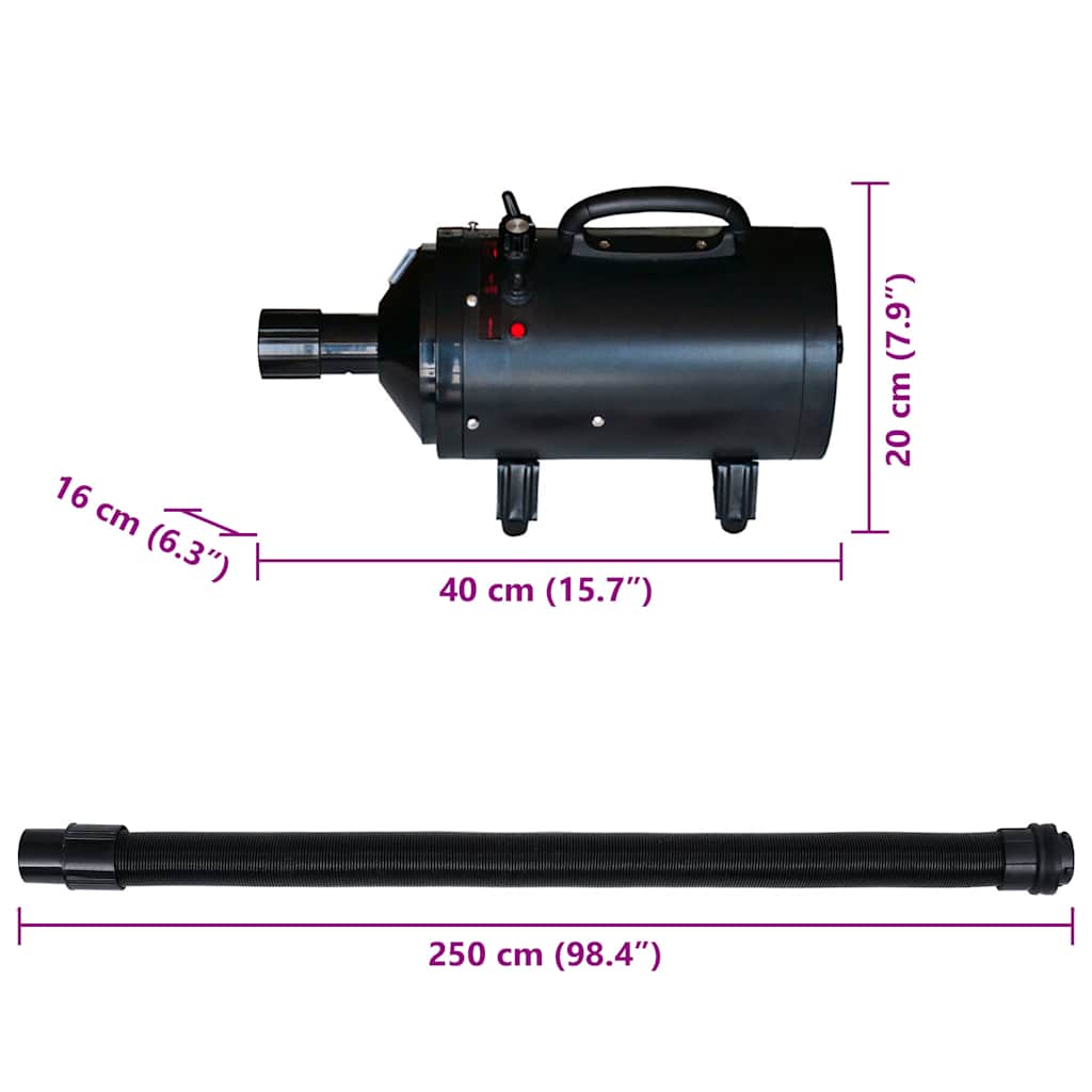 Dog Hair Dryer With 3 Nozzles Black 2400 W