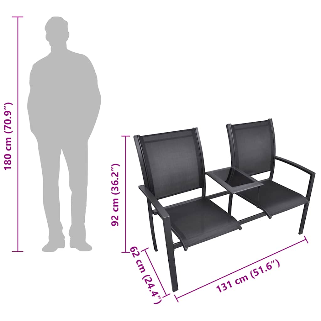 2 Seater Garden Bench 131 Cm Steel And Textilene Black