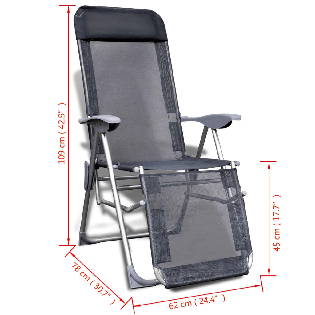 Folding Garden Chairs 2 Pcs Aluminium And Textilene Grey