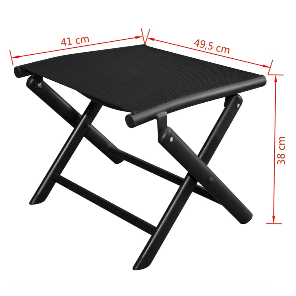 Folding Footstool Black Aluminium And Textilene
