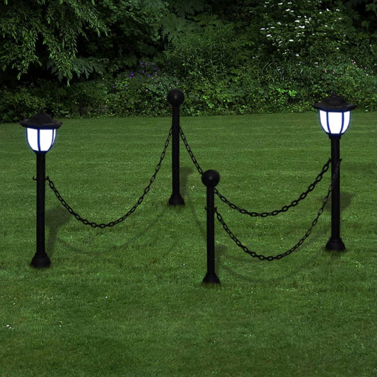 Solar Lights 4 Pcs With Chain Fence And Poles