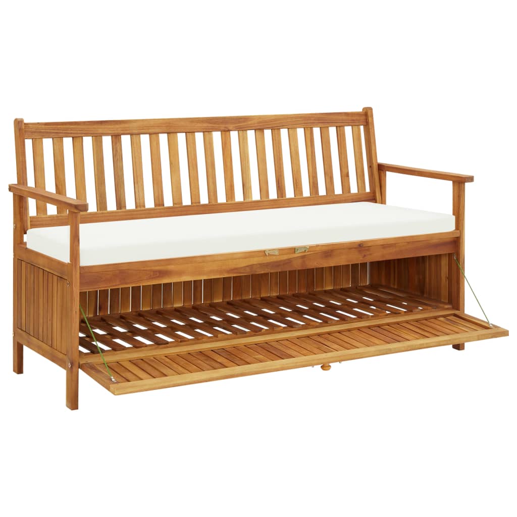 Storage Bench With Cushion 148 Cm Solid Acacia Wood