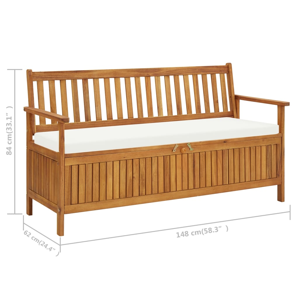 Storage Bench With Cushion 148 Cm Solid Acacia Wood