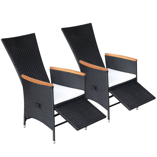 Reclining Garden Chairs 2 Pcs With Cushions Poly Rattan Black