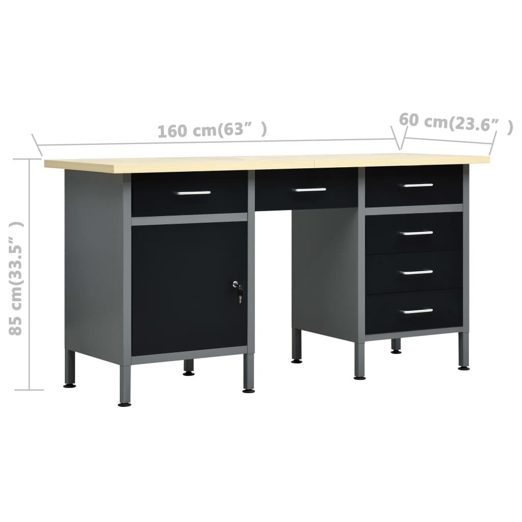 Workbench Black 160X60X85 Cm Steel