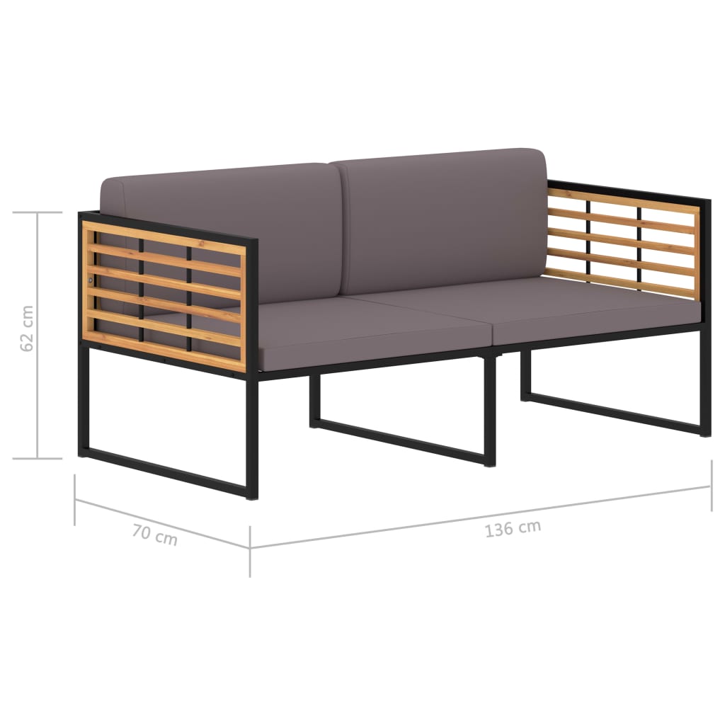 Garden Bench With Cushions 136 Cm Solid Acacia Wood Dark Grey