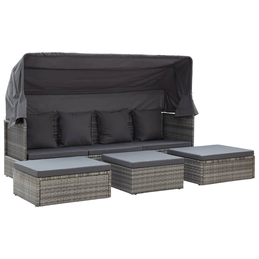 Garden Lounge Bed With Roof Mixed Poly Rattan