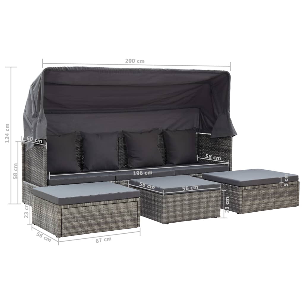 Garden Lounge Bed With Roof Mixed Poly Rattan