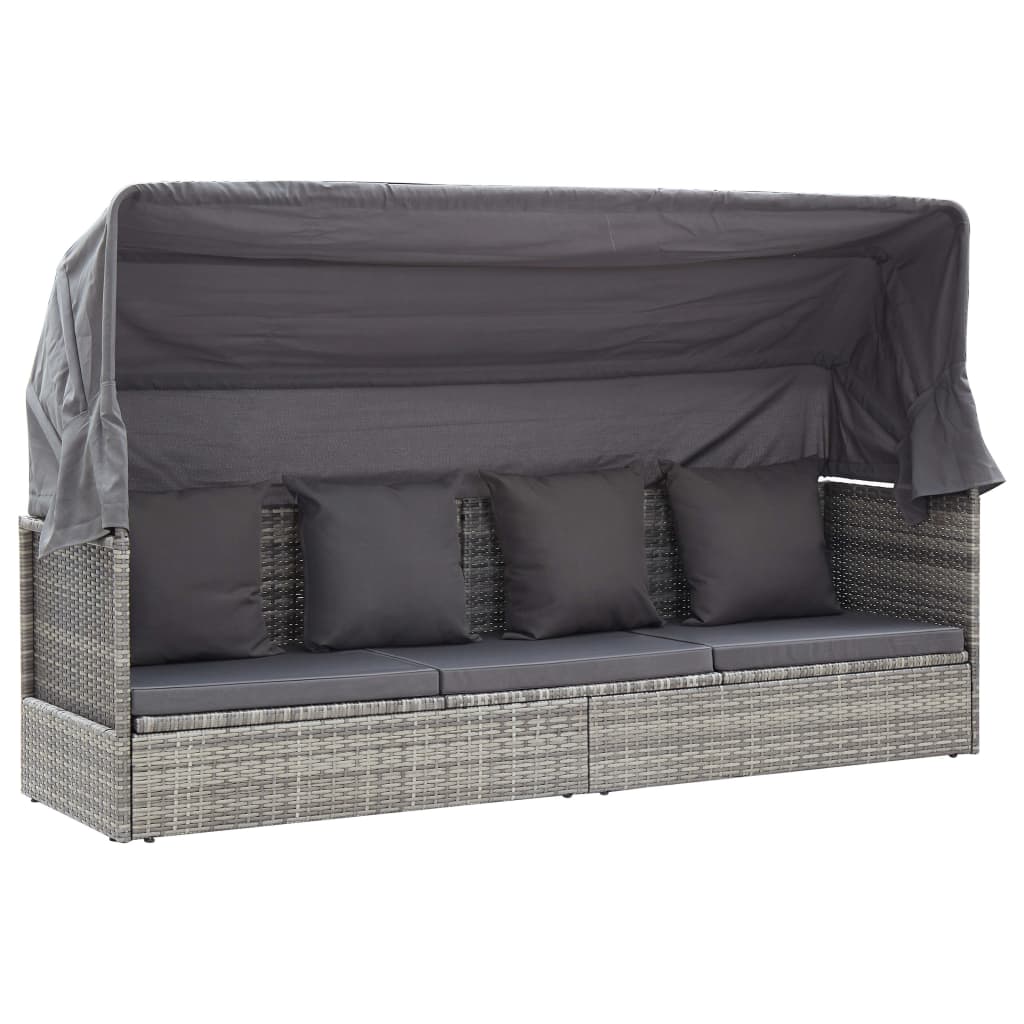 Garden Lounge Bed With Roof Mixed Poly Rattan