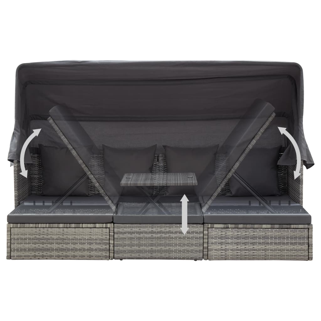 Garden Lounge Bed With Roof Mixed Poly Rattan