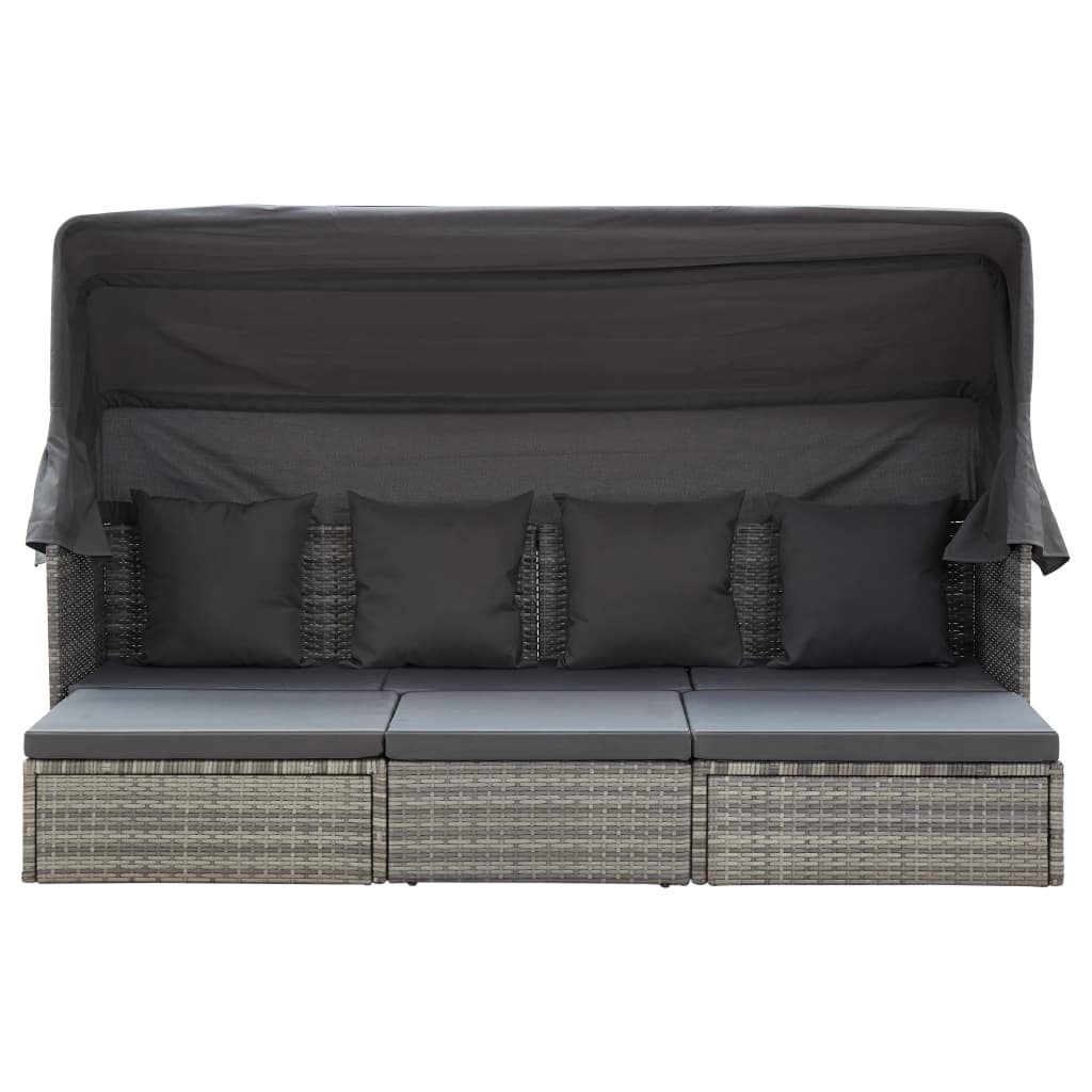 Garden Lounge Bed With Roof Mixed Poly Rattan