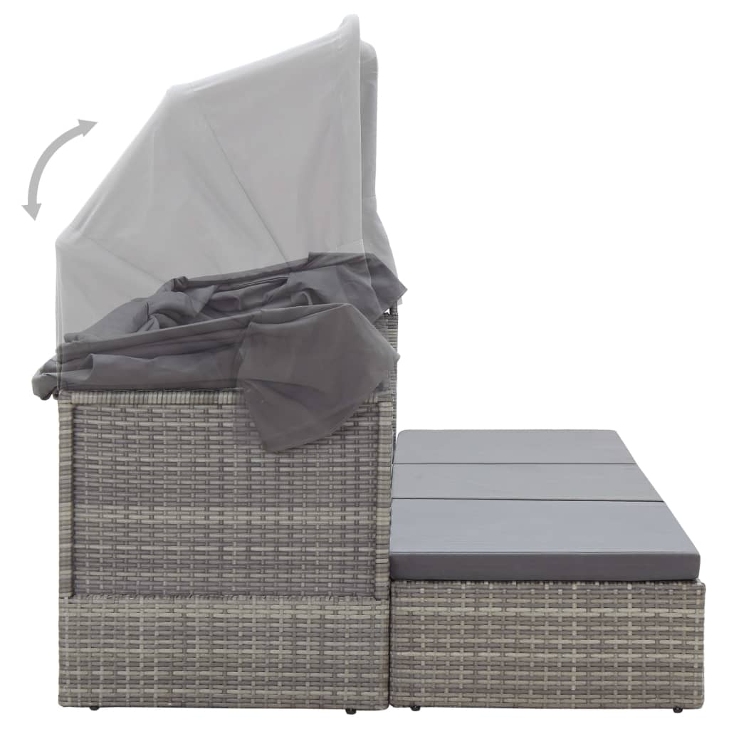 Garden Lounge Bed With Roof Mixed Poly Rattan