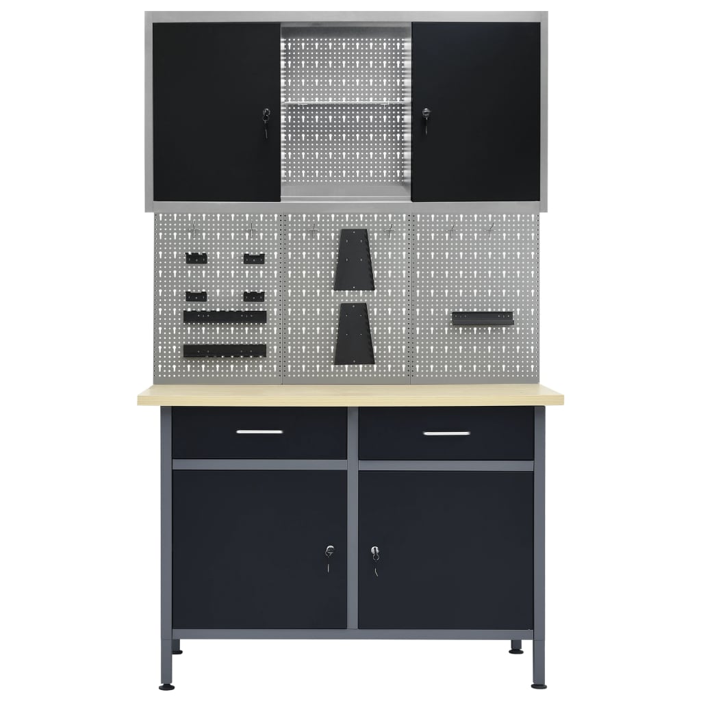 Workbench With Three Wall Panels And One Cabinet