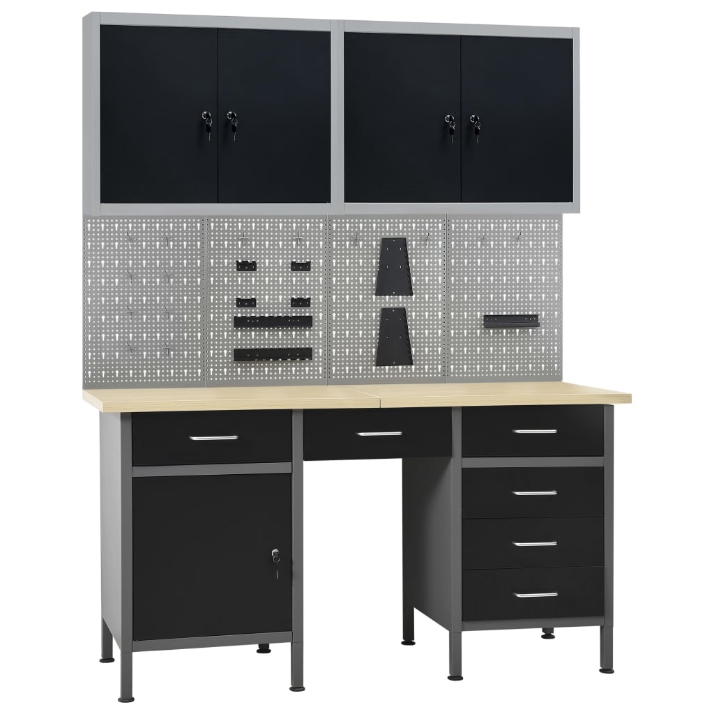Workbench With Four Wall Panels And Two Cabinets