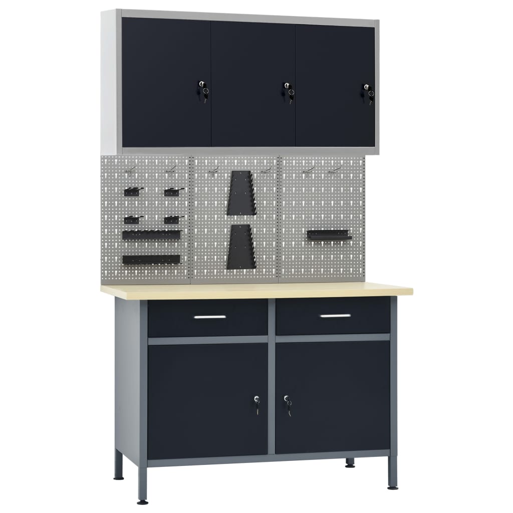 Workbench With Three Wall Panels And One Cabinet