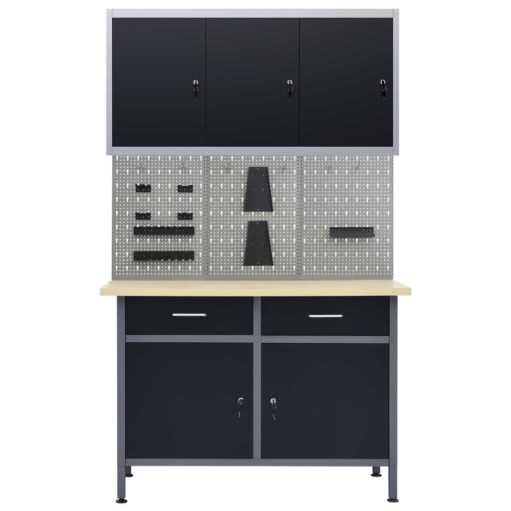 Workbench With Three Wall Panels And One Cabinet