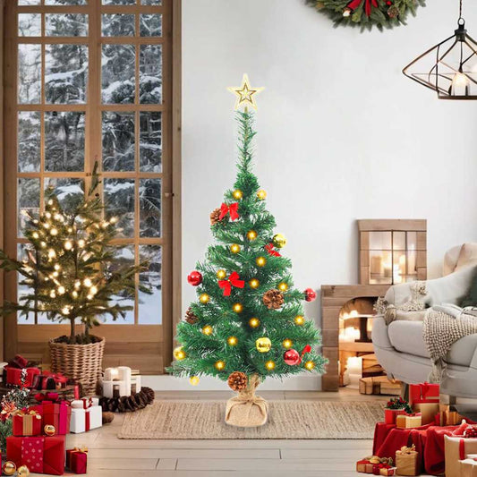 Artificial Pre-Lit Christmas Tree With Baubles Green 64 Cm