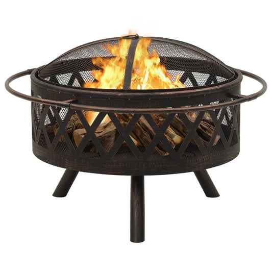 Rustic Fire Pit With Poker 76 Cm Xxl Steel