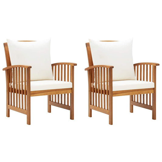 Garden Chairs With Cushions 2 Pcs Solid Acacia Wood Brown And Cream