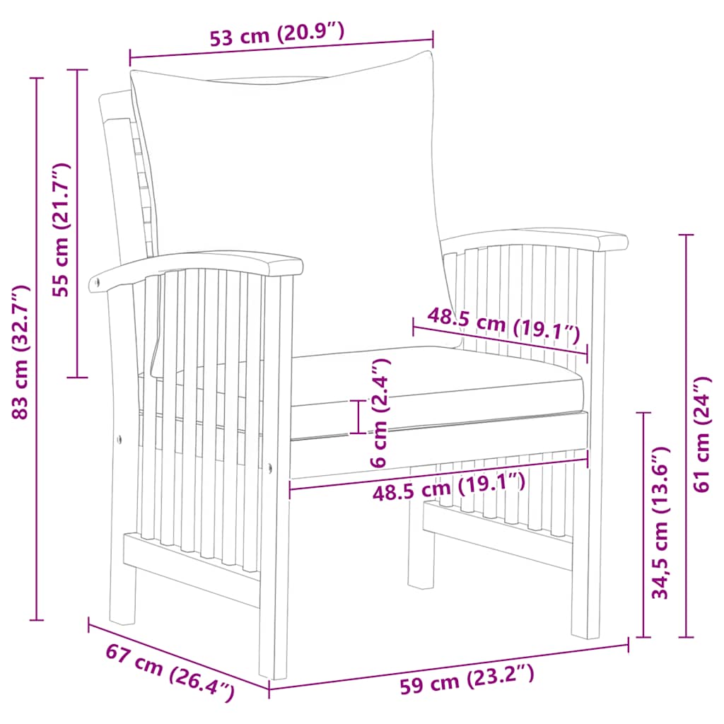 Garden Chairs With Cushions 2 Pcs Solid Acacia Wood