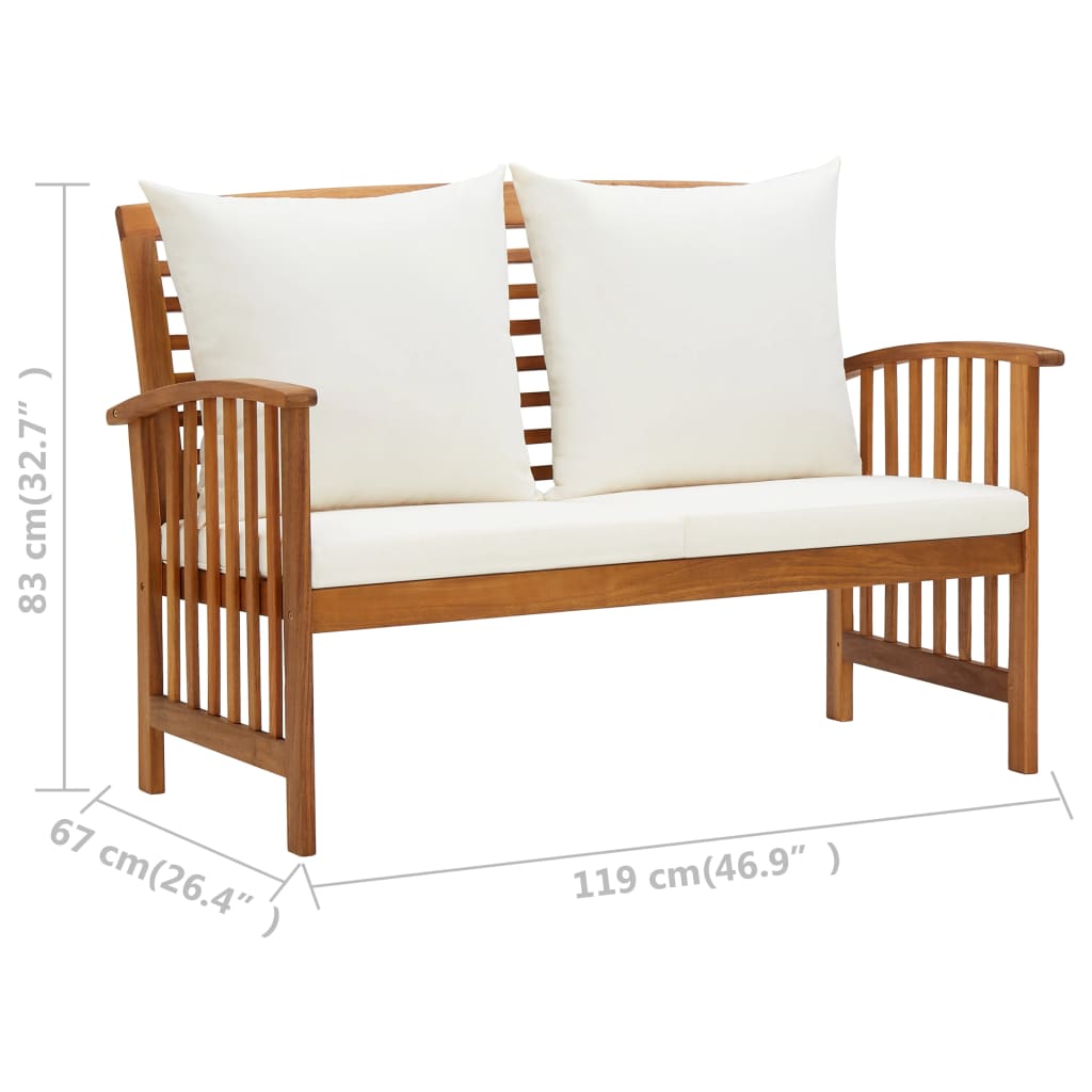 Garden Bench With Cushions 119 Cm Solid Acacia Wood