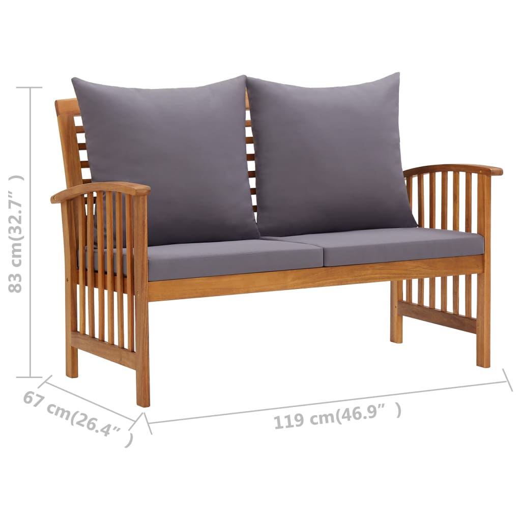 Garden Bench With Cushions 119 Cm Solid Acacia Wood