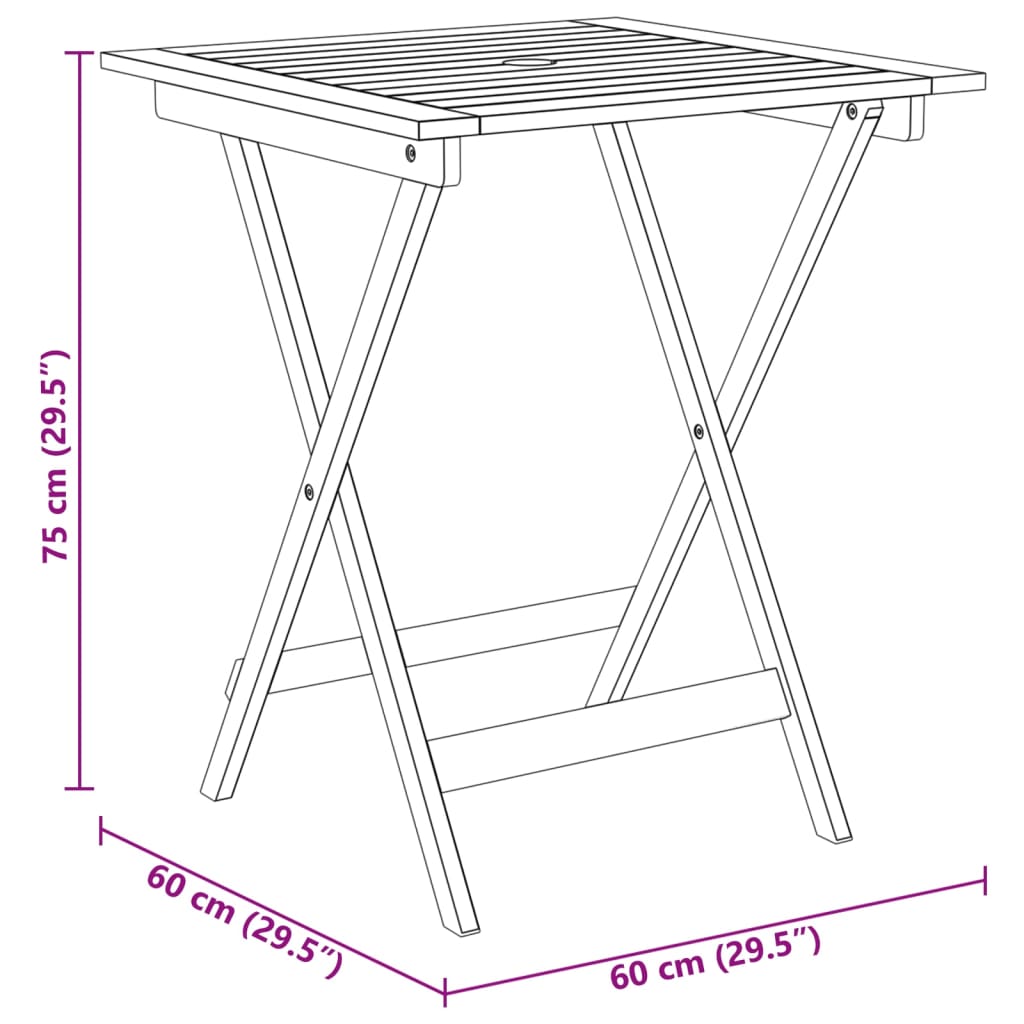 3 Piece Folding Garden Dining Set Solid Acacia Wood With Armrest