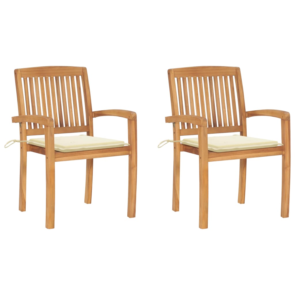 Stacking Garden Chairs With Cushions 4 Pcs Solid Teak Wood