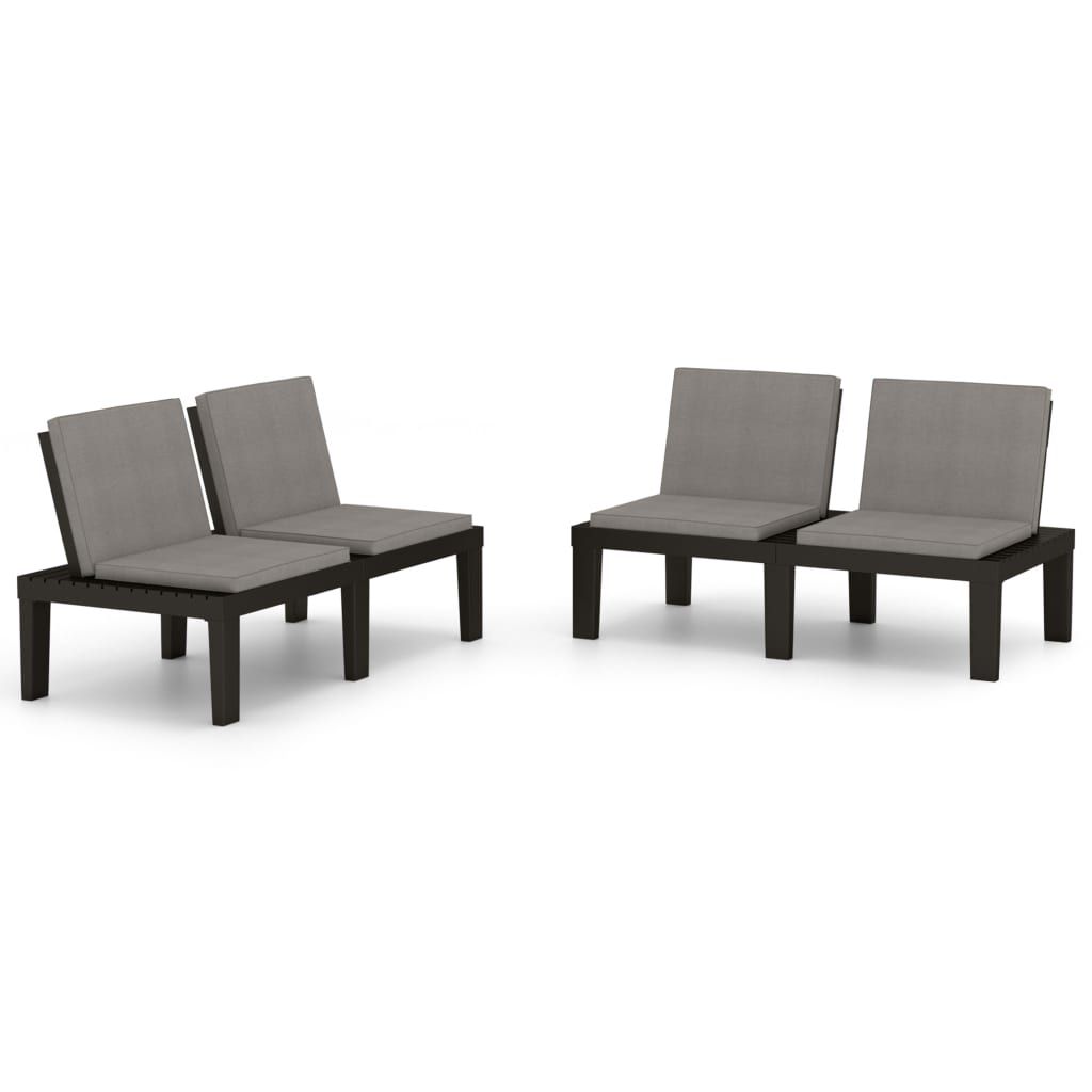 Garden Lounge Benches With Cushions 2 Pcs Plastic