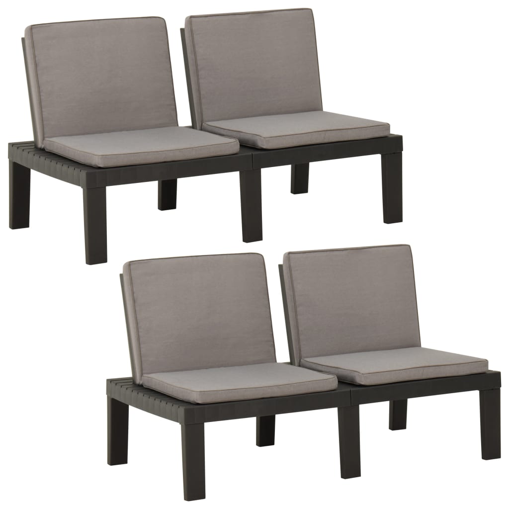 Garden Lounge Benches With Cushions 2 Pcs Plastic