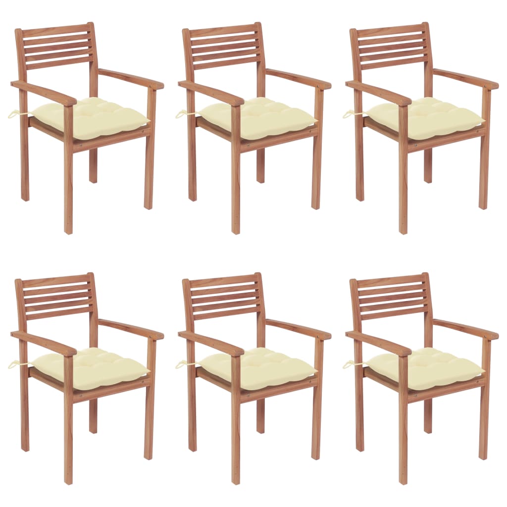 Stackable Garden Chairs With Cushions 8 Pcs Solid Teak Wood