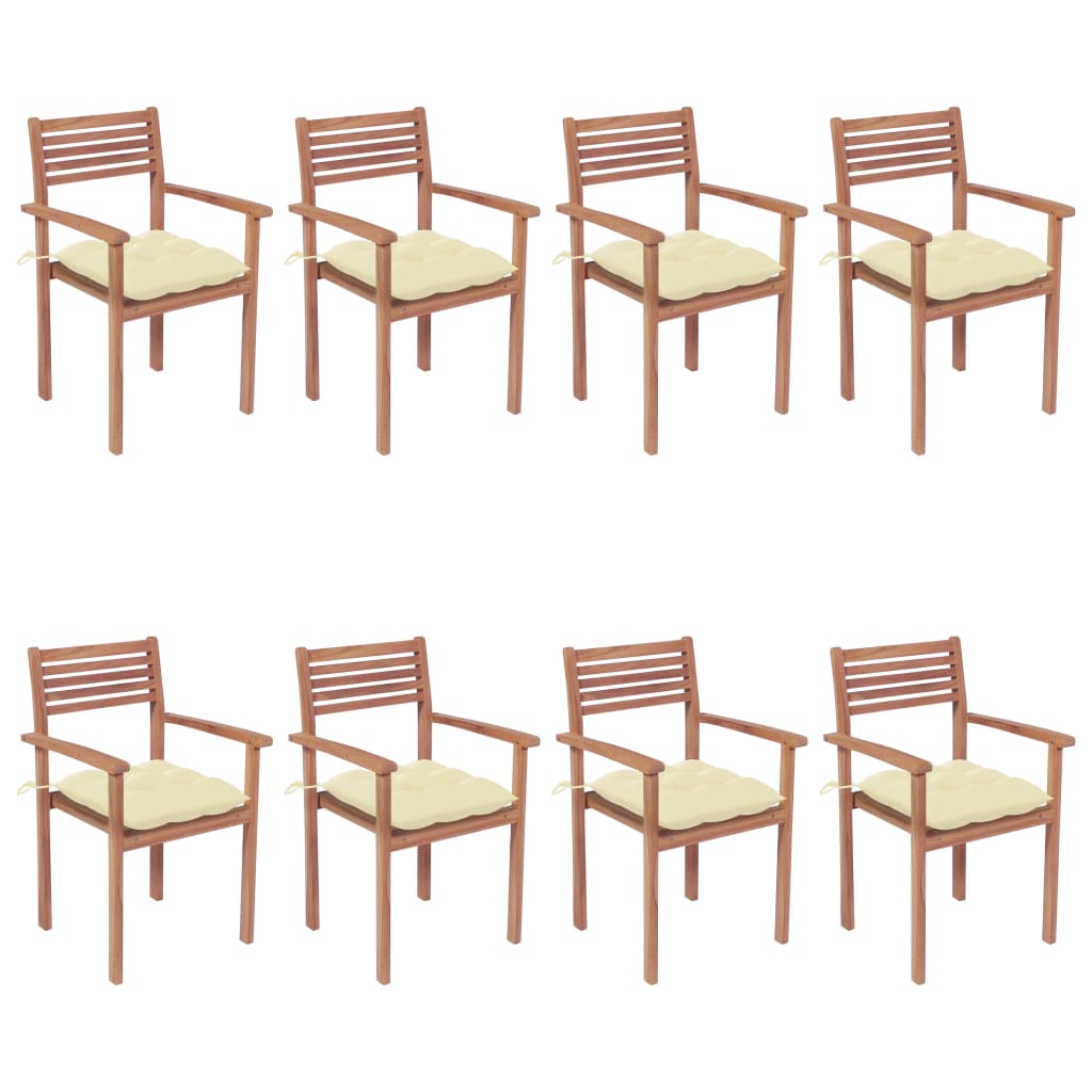 Stackable Garden Chairs With Cushions 8 Pcs Solid Teak Wood
