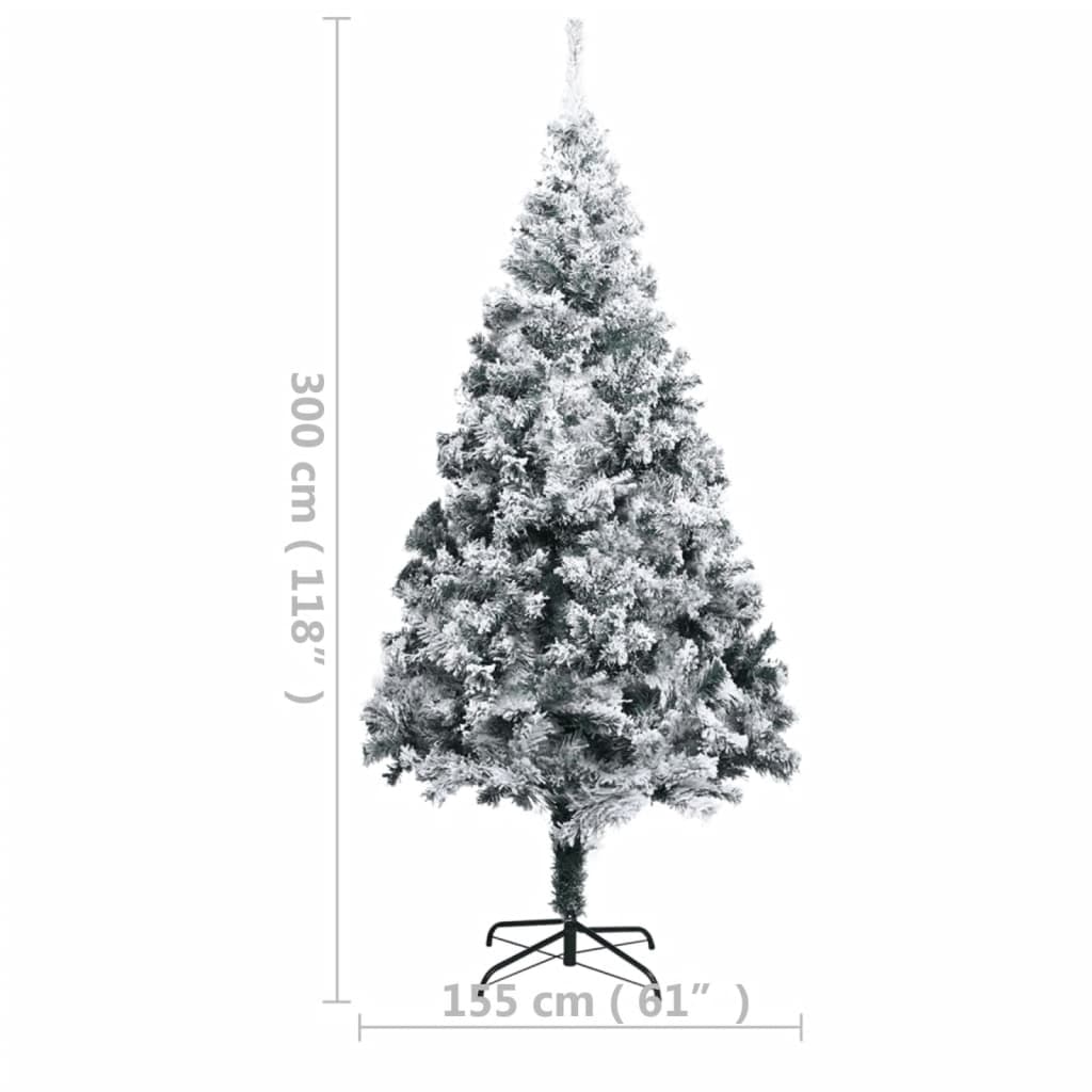 Artificial Pre-Lit Christmas Tree With Flocked Snow Green 300 Cm Pvc