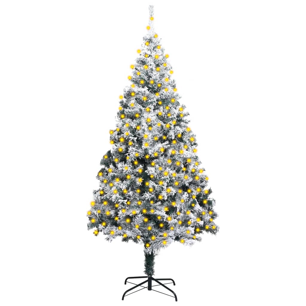 Artificial Pre-Lit Christmas Tree With Flocked Snow Green 300 Cm Pvc