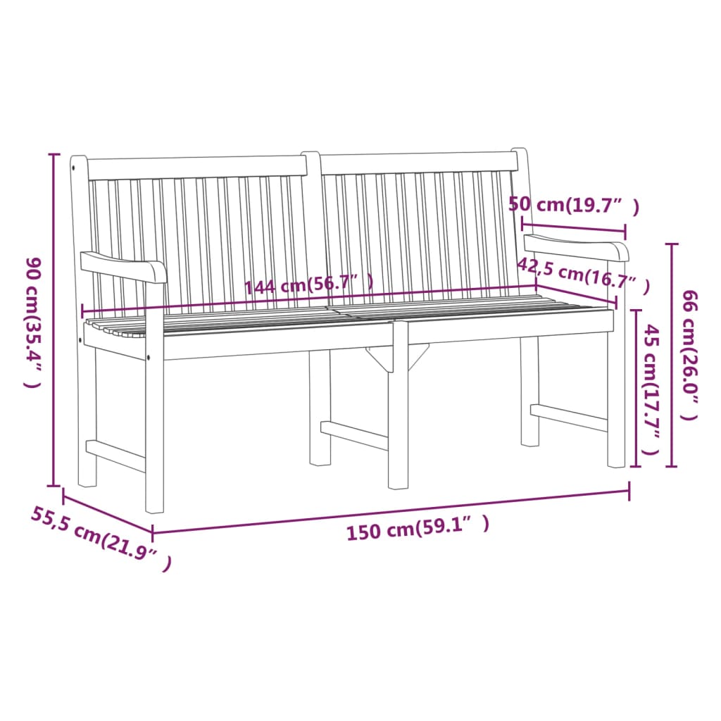 Garden Bench 150 Cm Solid Acacia Wood