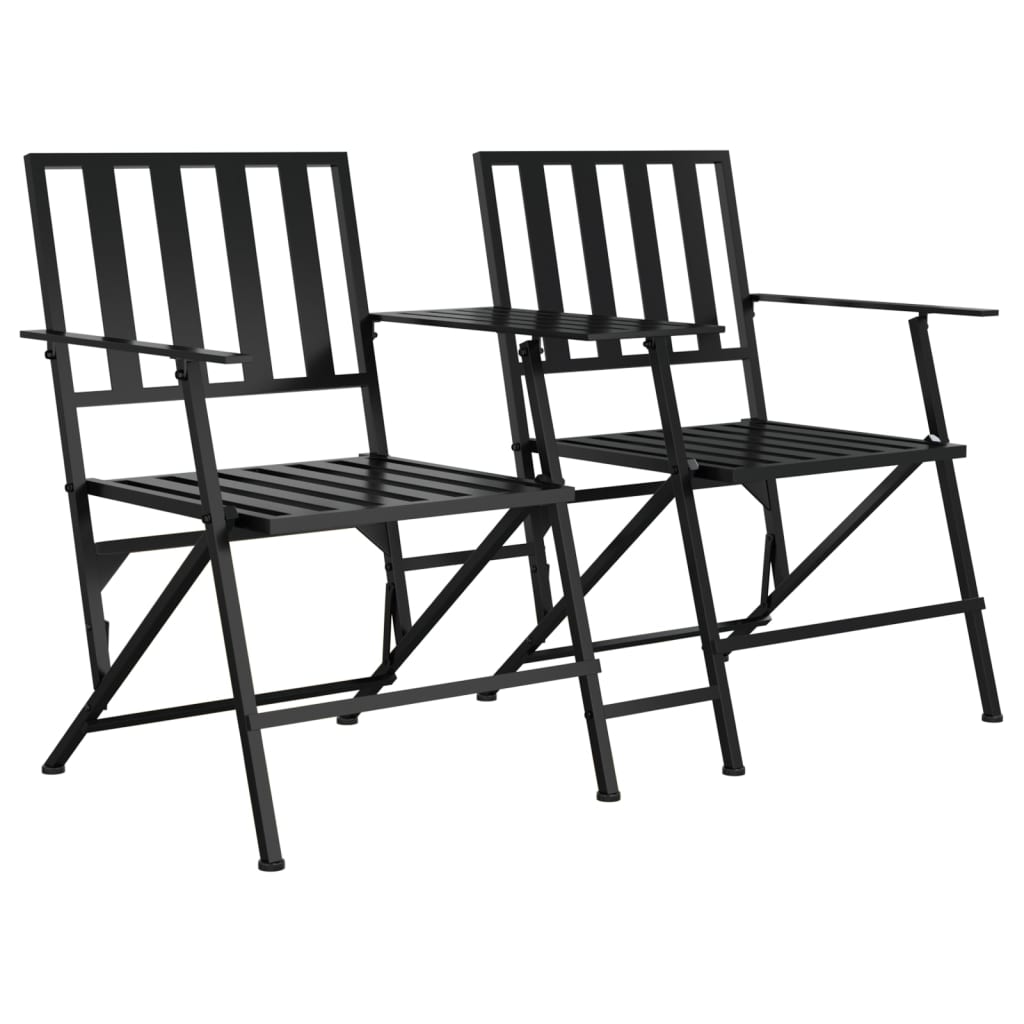 Folding 2-Seater Garden Bench 137 Cm Black Steel