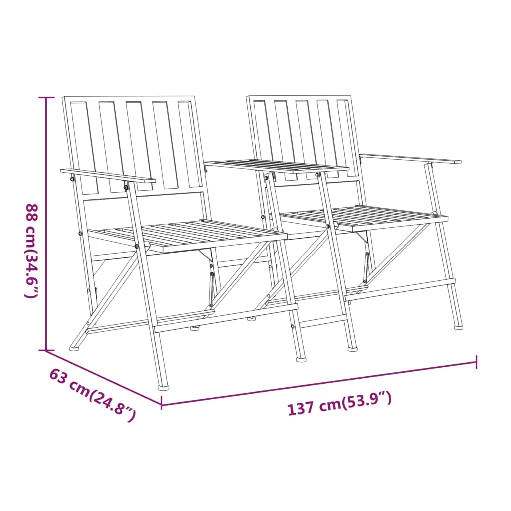 Folding 2-Seater Garden Bench 137 Cm Black Steel