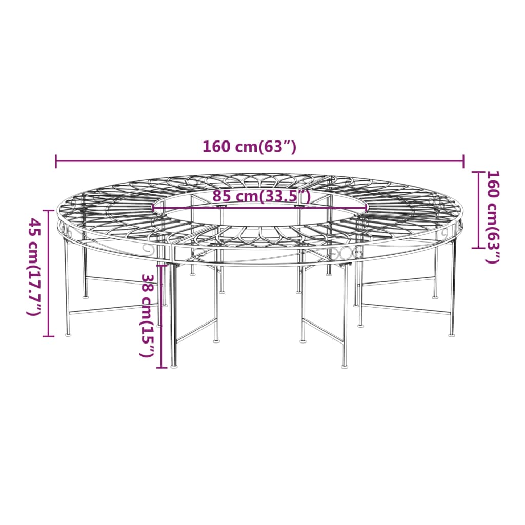 Round Tree Bench Ø160 Cm Black Steel