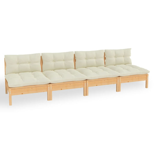 4-Seater Garden Sofa With Cream Cushions Solid Pinewood