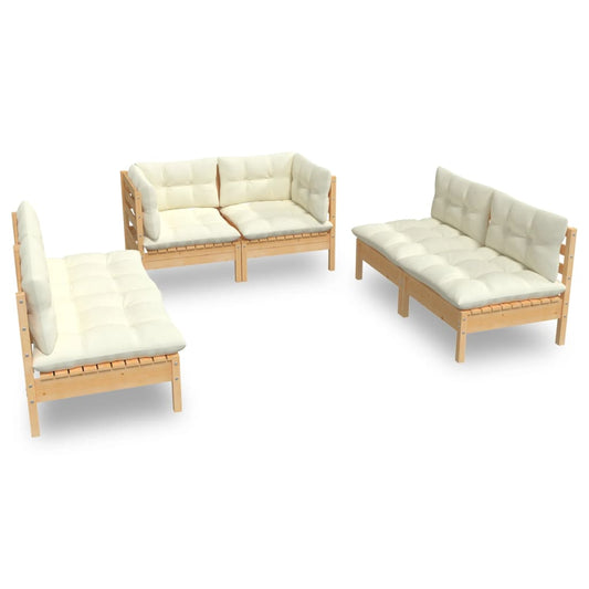 6 Piece Garden Lounge Set With Cream Cushions Solid Pinewood