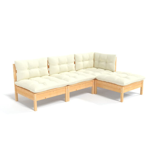 4 Piece Garden Lounge Set With Cream Cushions Pinewood