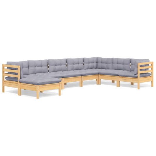 8 Piece Garden Lounge Set With Grey Cushions Solid Pinewood