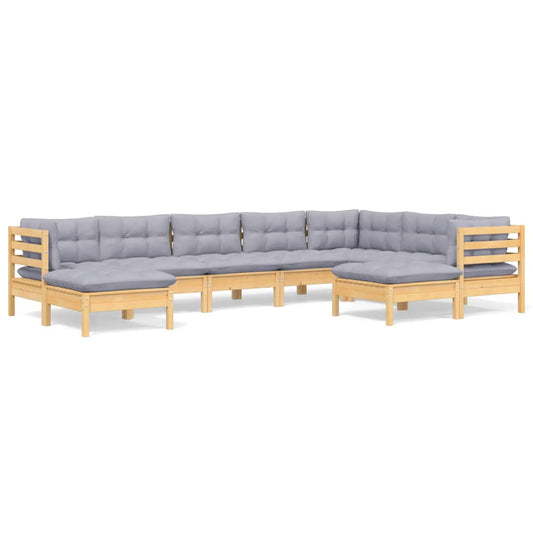 9 Piece Garden Lounge Set With Grey Cushions Solid Pinewood