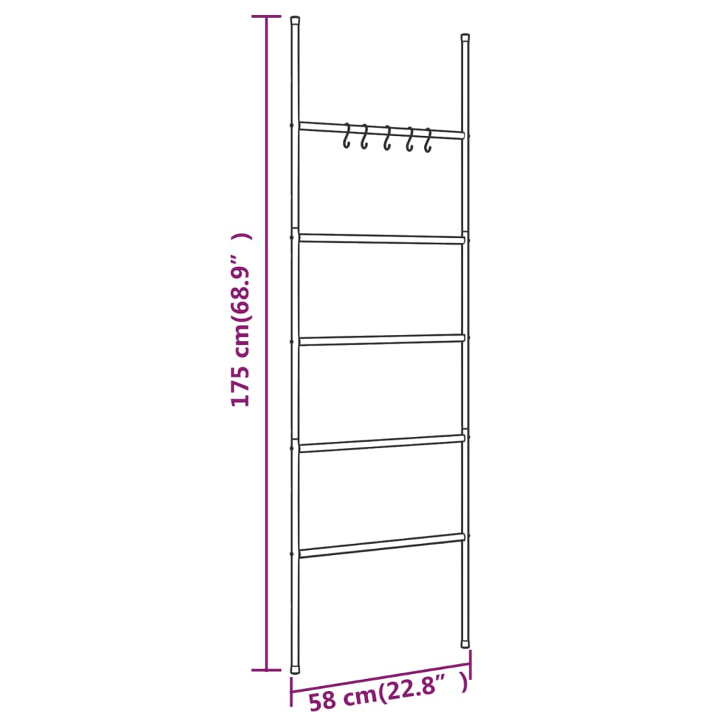 Towel Rack Ladder With 5 Tiers Black 58X175 Cm Iron