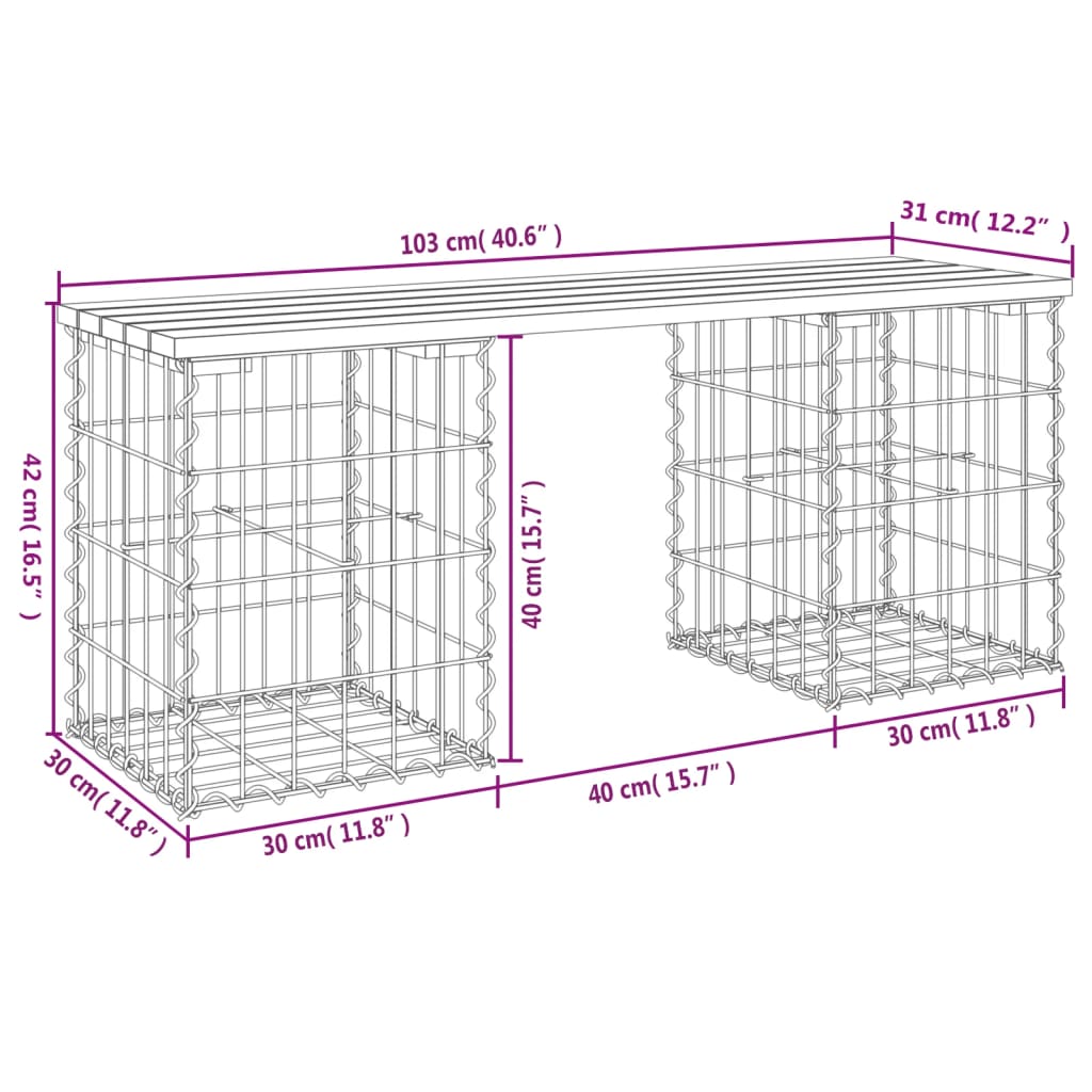 Garden Bench Gabion Design Solid Wood Douglas