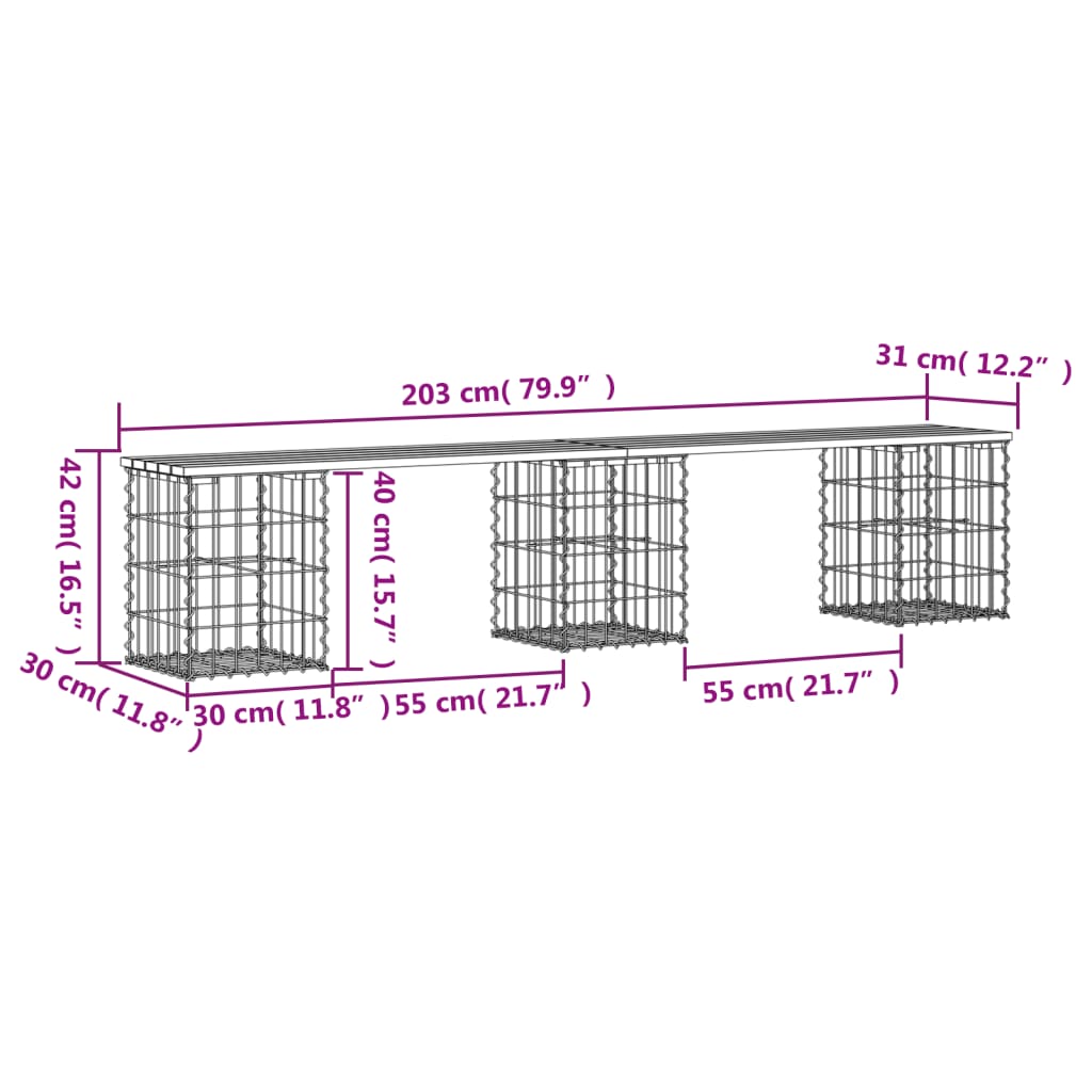 Garden Bench Gabion Design Solid Wood Pine