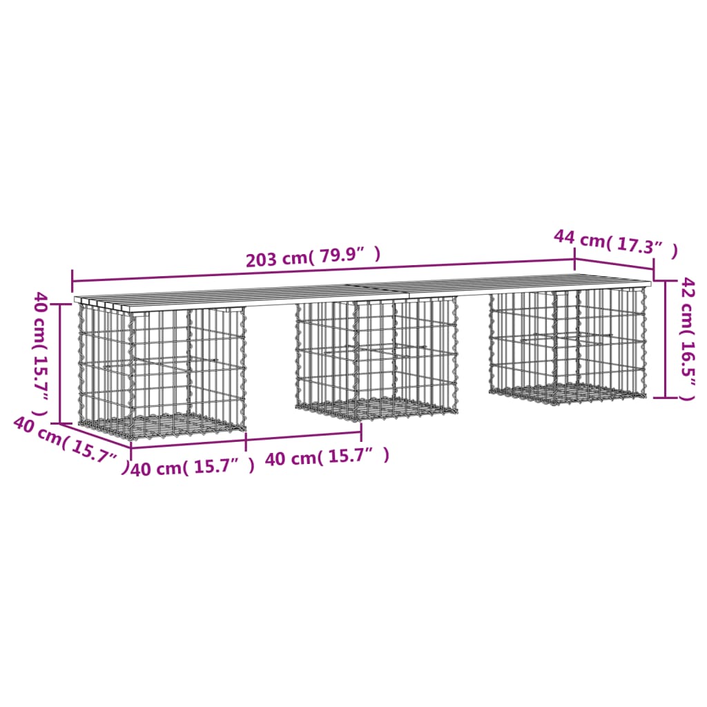 Garden Bench Gabion Design Solid Wood Pine